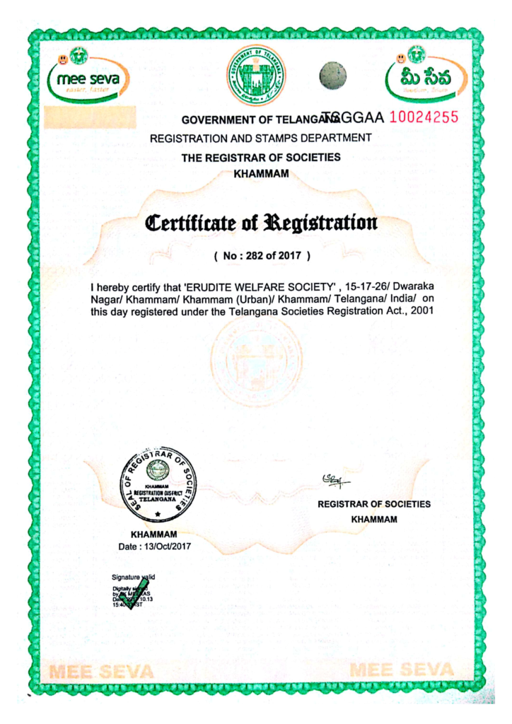 erudite wefare society - Registration Certificate